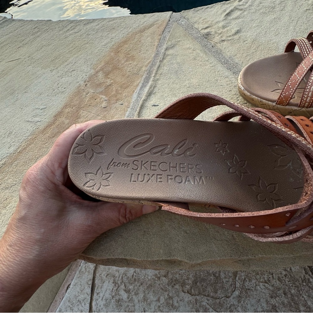 Cali Skechers Cognac Sandals with Luxe Foam - Picture 9 of 14